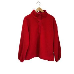 LOFT Red Fleece Pullover Cozy Casual Valentine Winter Top Size XL